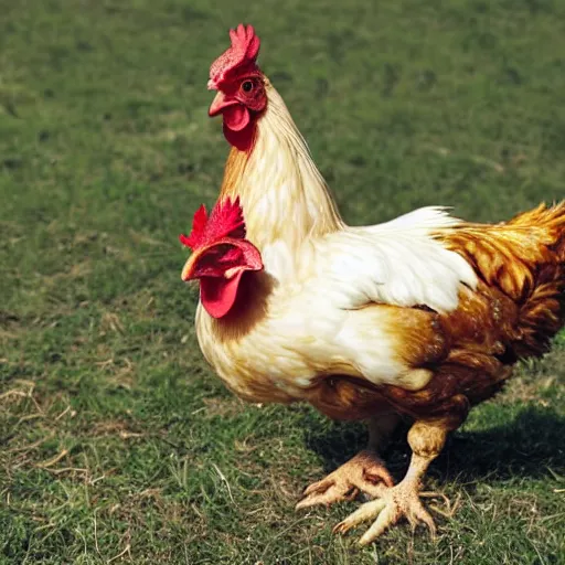 Prompt: a chicken eating a chicken leg