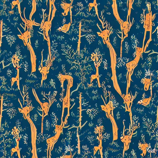 Image similar to trees and foxes beautiful pattern by James Jean