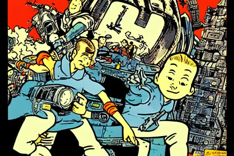 Image similar to portrait of TinTin! sci-fi, cyberpunk, art by Hergé!!