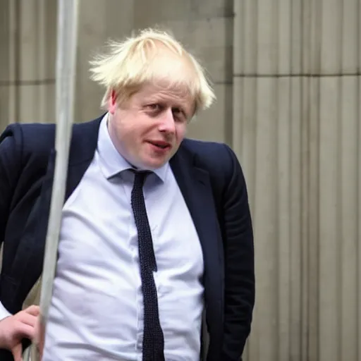 Image similar to boris johnson looking sad while wearing a maid costume