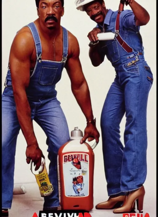 Image similar to an 8 0's john alvin action movie poster starring eddie murphy face as a plumber to rich people. bathroom. overalls. tool belt. the movie is called beverly hills crap