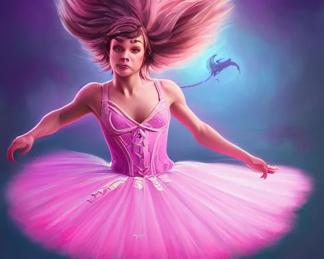 Image similar to photography of jack black dancing in a pink ballerina outfit, full body shot, deep focus, d & d and mtg, fantasy, intricate, elegant, highly detailed, digital painting, artstation, concept art, matte, sharp focus, illustration, hearthstone, art by ross tran