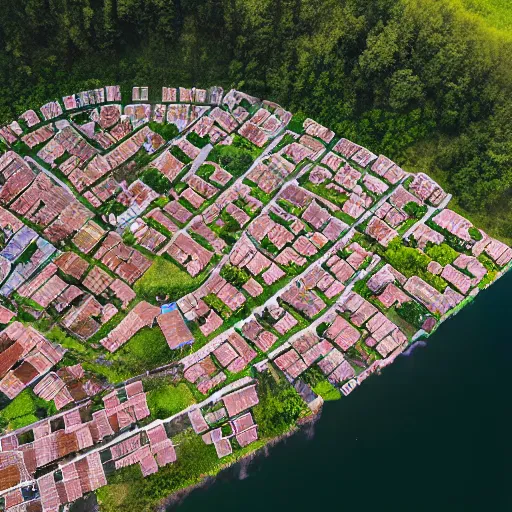 Prompt: a photo of a 1500 village close to a lake