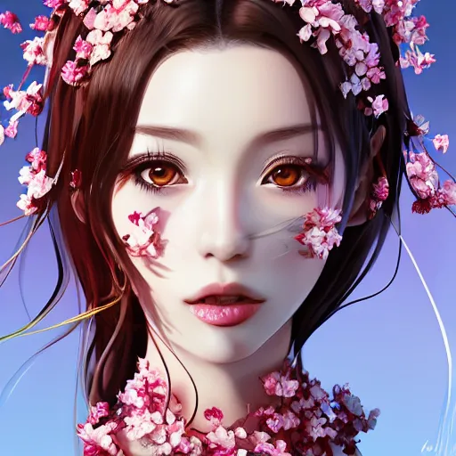 Prompt: the portrait of the absurdly beautiful, graceful, elegant, gorgeous, fashionable photorealistic anime idol mediterranean woman made of cherries and cherry blossoms with tears, an ultrafine hyperdetailed illustration by kim jung gi, irakli nadar, intricate linework, bright colors, octopath traveler, final fantasy, unreal engine highly rendered, global illumination, radiant light, intricate environment