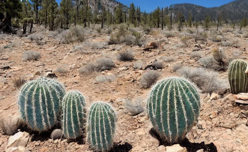 Prompt: lake tahoe, without water, cactus, desert, dry and hot