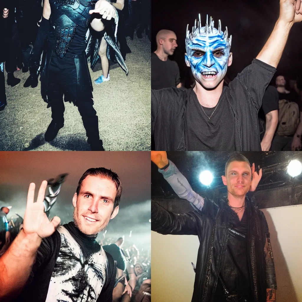 Prompt: night king from game of thrones at a techno party