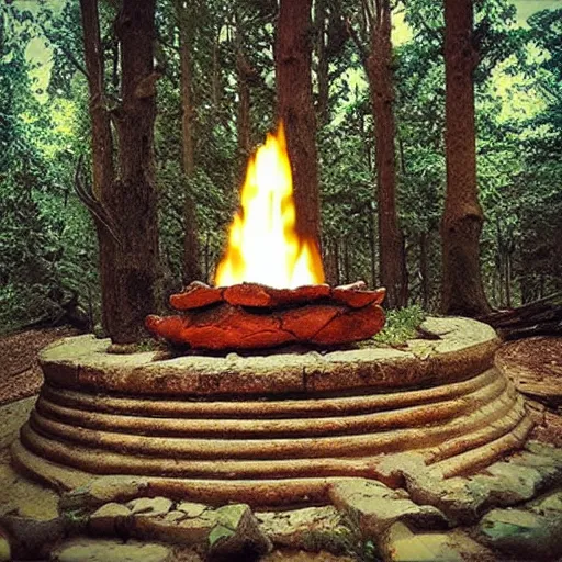 Prompt: “ an eternal flame, surrounded by trees, ultra detailed, worshipped ”