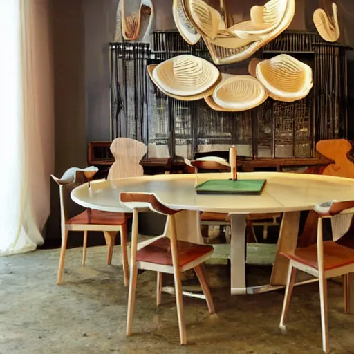 Image similar to a dining set made from pure recycled materials , Art Deco, conceptual art