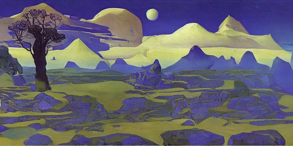 Prompt: a magnificently serene rendering of esoteric ephemera by adolf wolfli, nicholas roerich, jurgen ziewe, judson huss, and roger dean, photo realistic,