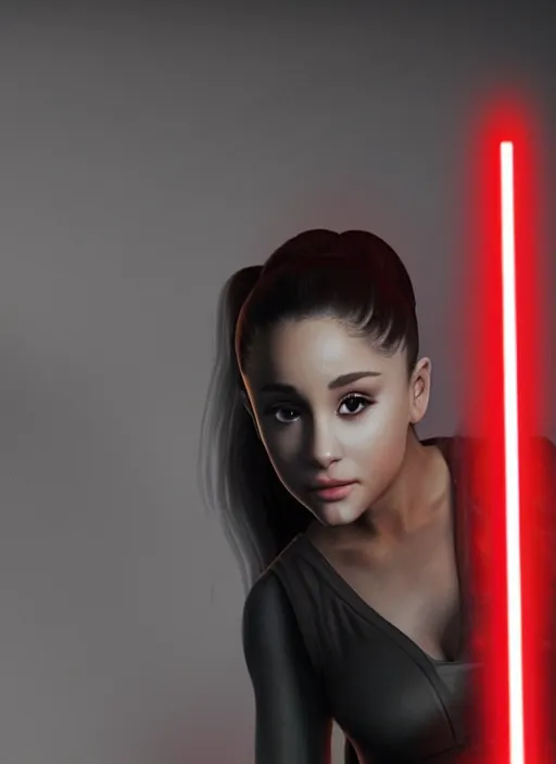 Image similar to Photo of Ariana Grande with a red lightsaber, Star Wars concept art, trending on artstation, dramatic lighting, photo-realistic