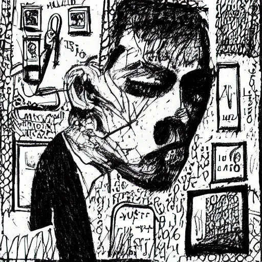 Image similar to the meager headache 1 9 6 5, pen and ink, scribbly, sketched, highly detailed, illustration for the new yorker, black and white, foutain pen