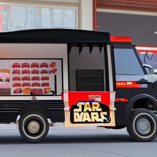 Image similar to darth vader ordering ice cream from an ice - cream truck, high definition, unreal engine rendering