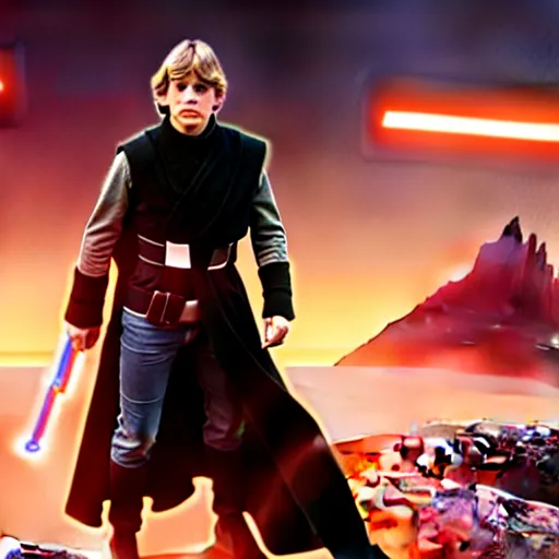 Image similar to luke skywalker and anakin skywalker standing proudly shoulder to shoulder ultra realistic, lens flare, atmosphere, glow, detailed, intricate, full of colour, cinematic lighting, trending on artstation, 4 k, hyperrealistic, focused, extreme details, unreal engine 5, cinematic, masterpiece, ultra realistic, hyper realistic, highly detailed, sharp focus, digital art