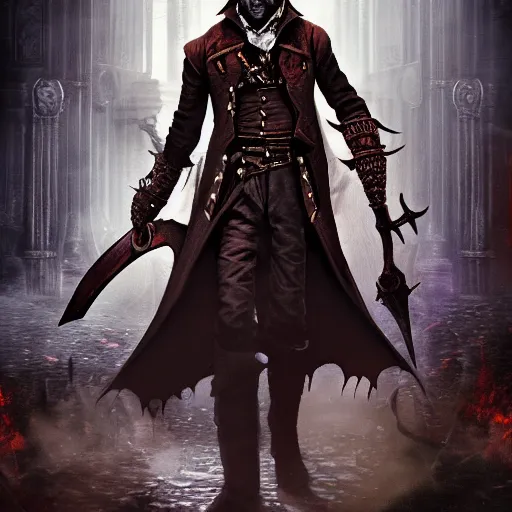 Image similar to Magic the gathering card of Male Victorian Gothic Pirate, hd, intricate, bloodborne, 8k, digital art