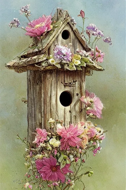 Prompt: whimsical birdhouse and flowers by jean - baptiste monge