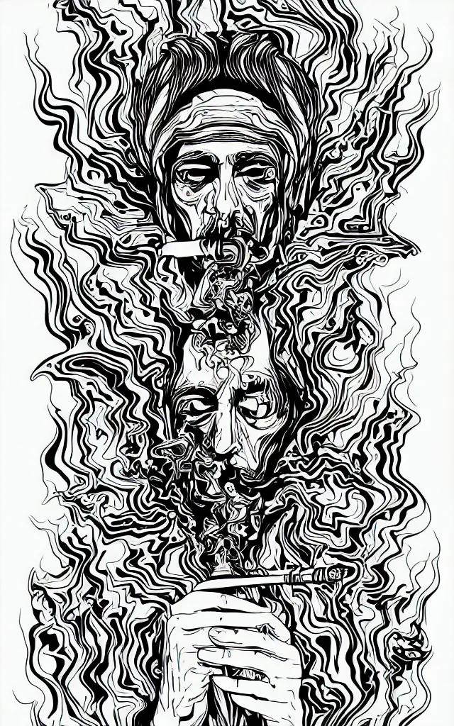 Image similar to adobe illustrator vector graphics digital art of a smoking god, psychedlic monochromatic duoblend