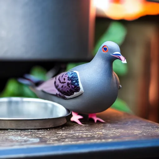 Prompt: a pigeon smoking pipe waiting for coffee to boil