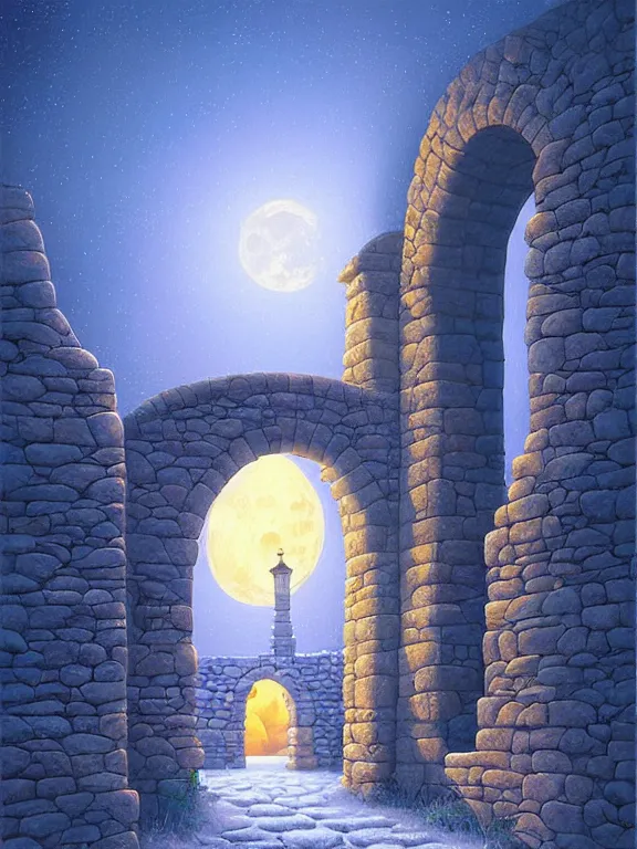 Image similar to beautiful digital painting of a stone archway in the moonlight by Evgeny Lushpin