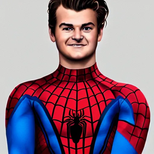 Prompt: a realistic portrait of Joe Keery as spider-man