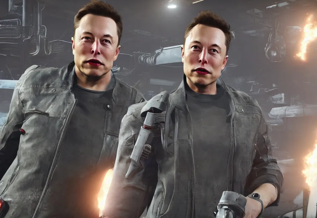 Image similar to a screenshot of elon musk in the video game in fallout 4, close up, 3 d rendering. unreal engine. amazing likeness. very detailed.