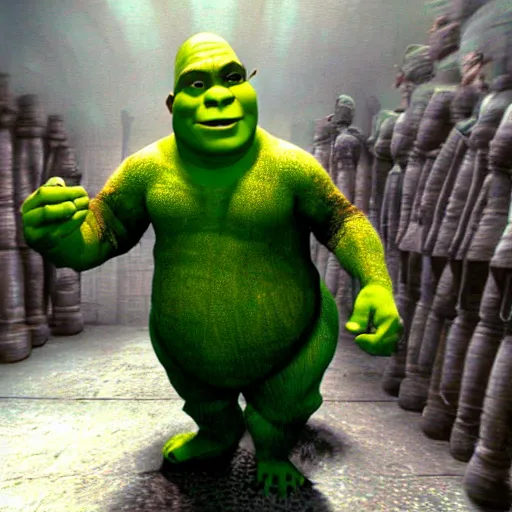 Image similar to Shrek as Neo from The Matrix, the matrix, neo