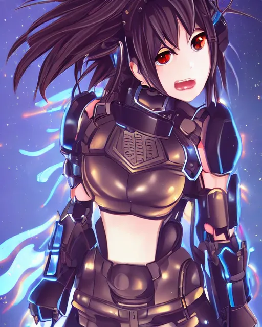 Image similar to full body portrait of anime girl in mechanic armor in night tokyo by makoto sinkai, symmetrical faces, symmetrical features, coherent faces, Perfect faces