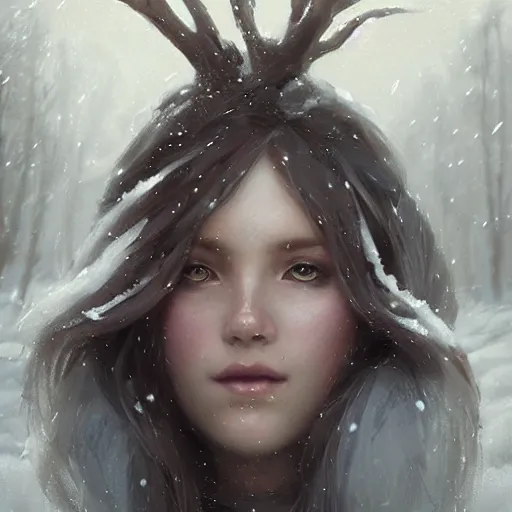 Image similar to a beautiful portrait of an winter goddess with ice hair by Greg Rutkowski and Raymond Swanland, snowflakes falling, Trending on Artstation, ultra realistic digital art