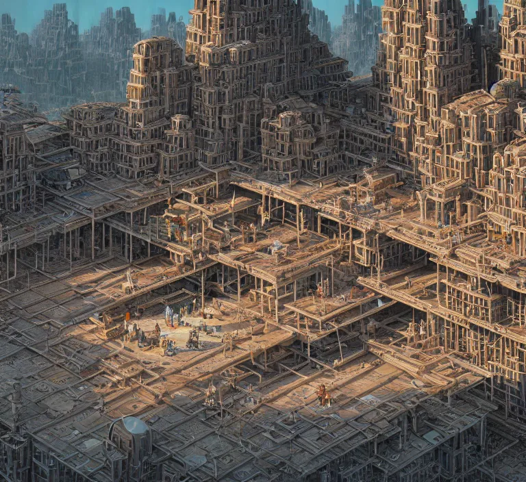 Image similar to hyperrealism photography hyperrealism concept art of highly detailed beavers builders that building highly detailed futuristic city from year 1 0 5 0 0 by wes anderson and hasui kawase and scott listfield sci - fi style hyperrealism rendered in blender and octane render volumetric natural light