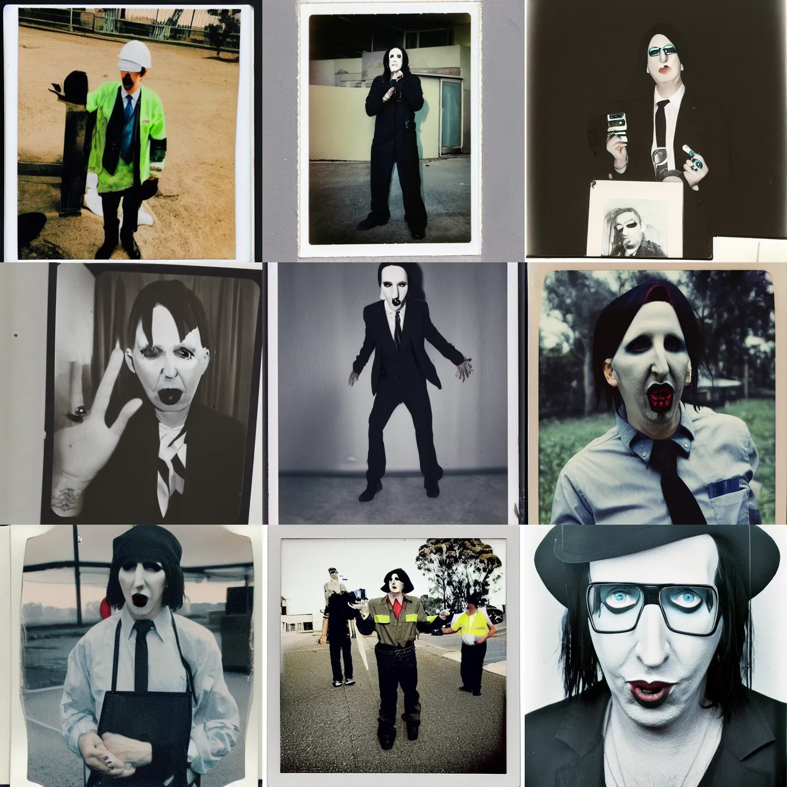 Prompt: Marilyn Manson, dressed as an Australian council worker, polaroid photograph, 4k