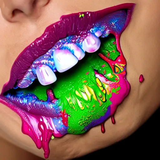 Image similar to melting rainbow chromatic zombie glossy paint full colors