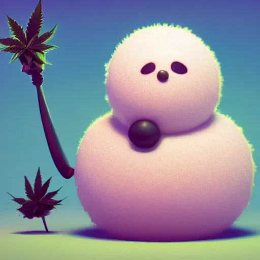 Image similar to portrait of a mochi snowball character with cannabis inside. octane 8 k cute 4 k render by eyvind earle