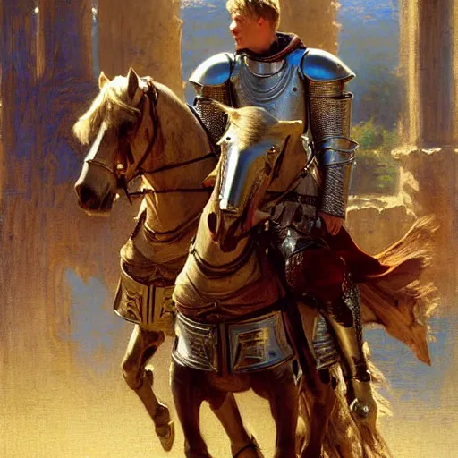 Prompt: attractive arthur pendragon and his attractive male knight, in camelot. highly detailed painting by gaston bussiere, j. c. leyendecker, greg rutkowski, craig mullins 8 k