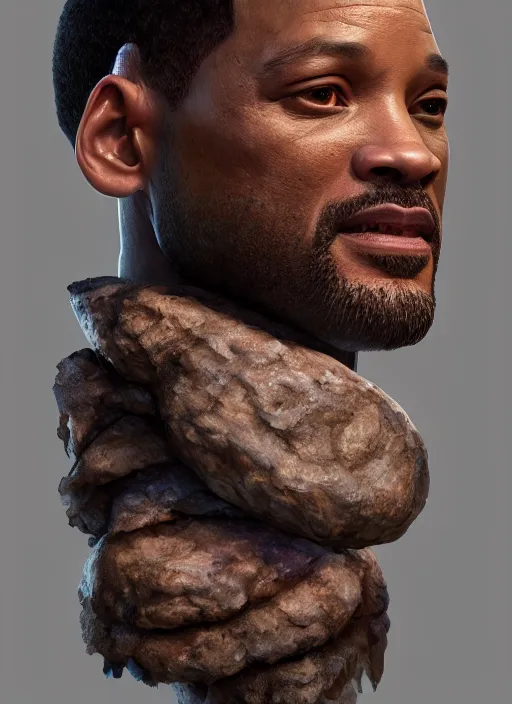 Image similar to portrait of will smith as a rock, au naturel, hyper detailed, digital art, trending in artstation, cinematic lighting, studio quality, smooth render, unreal engine 5 rendered, octane rendered, art style by klimt and nixeu and ian sprigger and wlop and krenz cushart