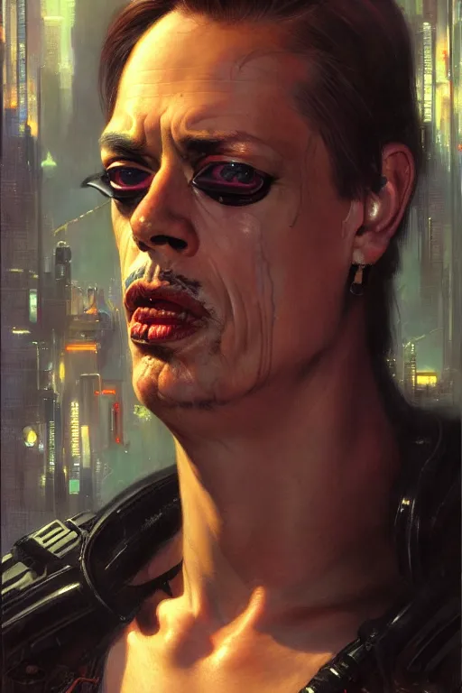 Prompt: cyberpunk steve buscemi, character design, painting by gaston bussiere, katsuya terada, frank frazetta, tom of finland, trending on artstation