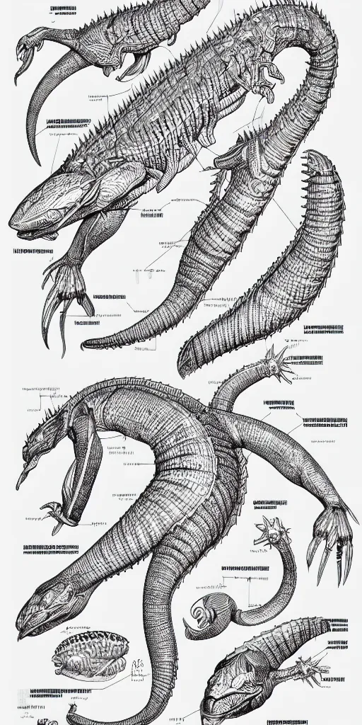 Image similar to squamata schematic, ultra detailed, 4 k, intricate, encyclopedia illustration, fine color inking lines