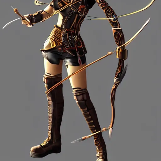 Image similar to full body photo of a clockpunk female archer