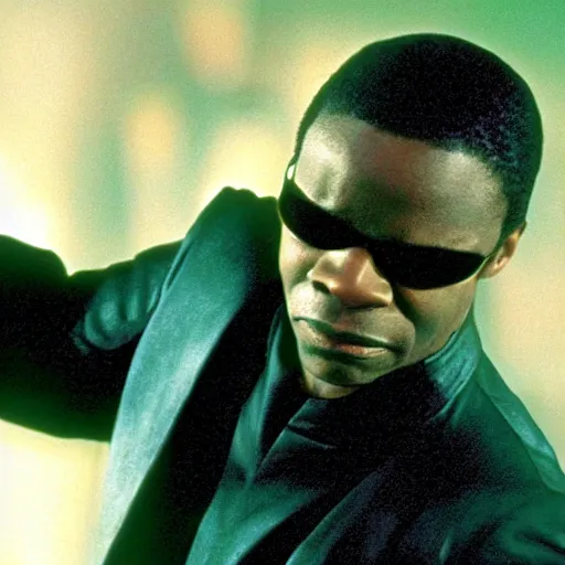 Prompt: A still of Levar Burton as Morpheus in The Matrix (1999)