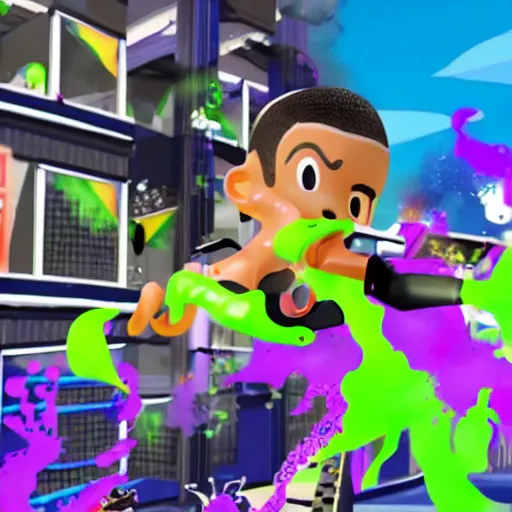 Prompt: a screenshot of drake the rapper preforming in splatoon match