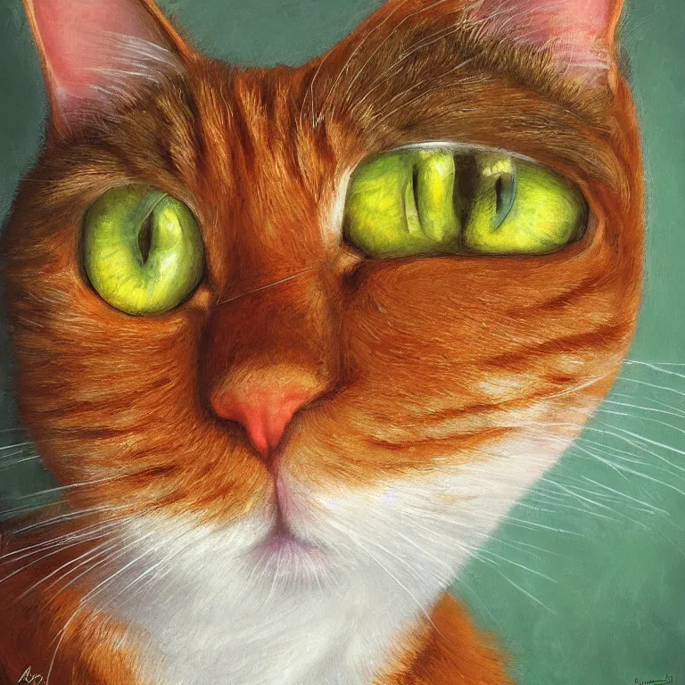 Prompt: portrait of a cute orange tabby cat with large green eyes by Alex Horley-Orlandelli, whimsical, fantasy, 4k