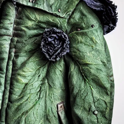 Image similar to jacket made out of cabbage, photorealistic, studio, detailed