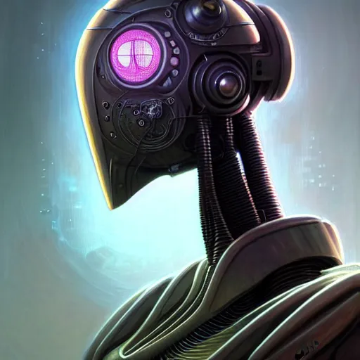 Prompt: low angle shot of a cyberpunk gazmask robot character wearing a gazmask, intricate, elegant, highly detailed, centered, digital painting, artstation, concept art, smooth, sharp focus, illustration, artgerm, Tomasz Alen Kopera, Peter Mohrbacher, donato giancola, Joseph Christian Leyendecker, WLOP, Boris Vallejo