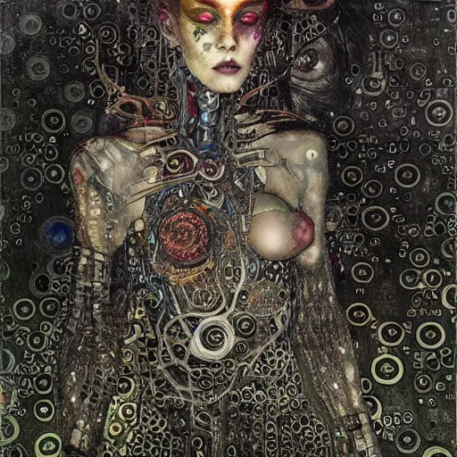 Prompt: cybernetic demon sleeping in circuitry, intricate detail, klimt, royo, whealan,