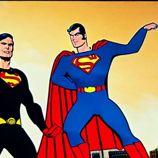 Image similar to adam west batman teams up with superman on the 1 9 6 6 batman tv show