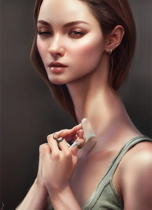 Image similar to photo of a gorgeous young woman in the style of stefan kostic, realistic, sharp focus, 8 k high definition, insanely detailed, intricate, elegant, art by stanley lau and artgerm