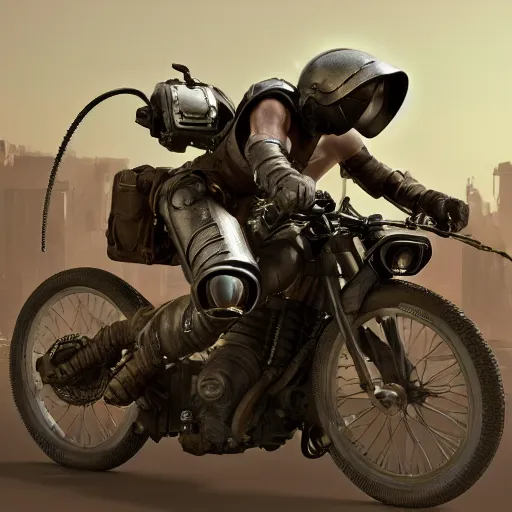 Prompt: dieselpunk warrior on a hoverbike , highly detailed, 4k, HDR, award-winning, octane render, artstation
