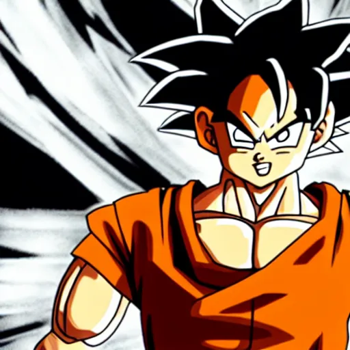 Prompt: photo of goku without arms, no hair, big smile