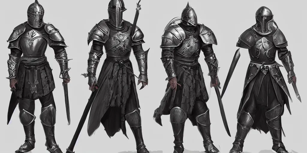 Image similar to different views of medieval knights, concept art by senior character artist, trending on artstation, full body character design, hyperdetailed! render!