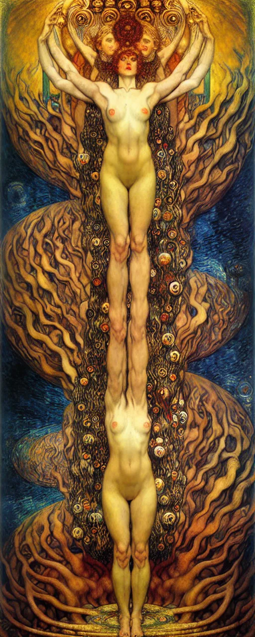 Image similar to Divine Chaos Engine by Karol Bak, Jean Delville, William Blake, Gustav Klimt, and Vincent Van Gogh, symbolist, visionary