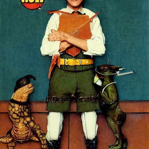 Prompt: anthropomorphic turtle hero by norman rockwell