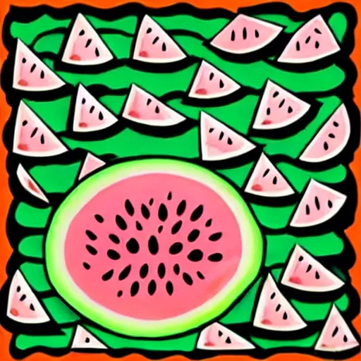 Prompt: watermelon slice, romero brito